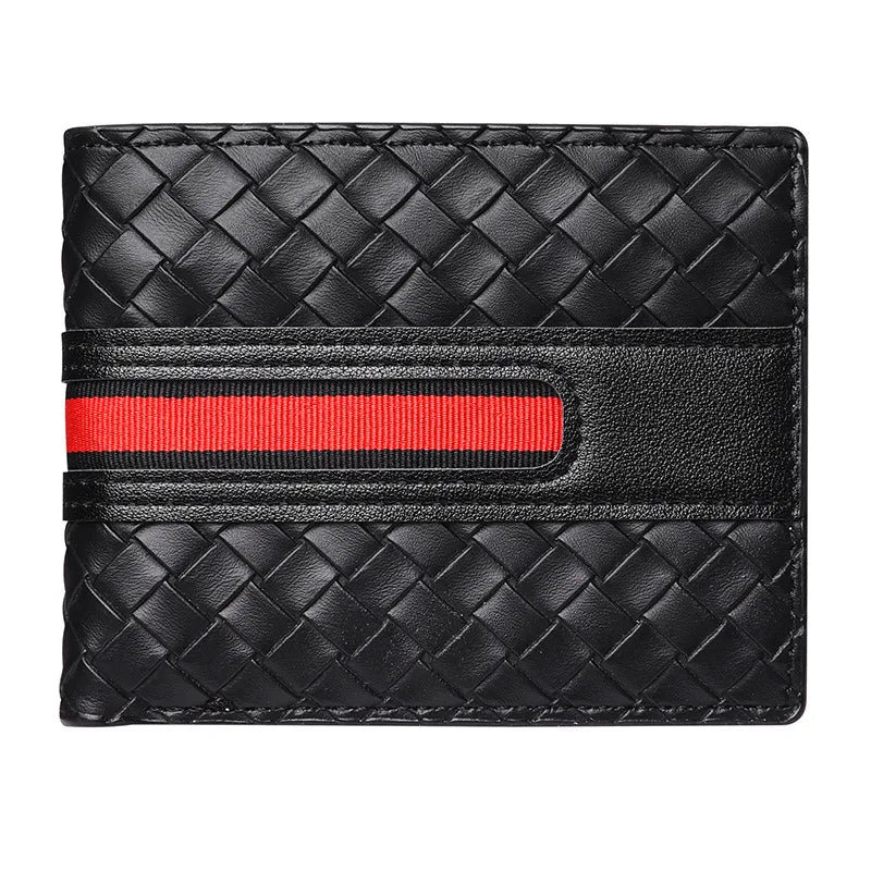 New men's ultra-thin hand woven multi slot three fold leather wallet, card bag, fashionable and simple coin purse