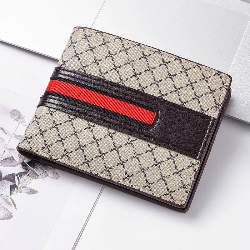 New men's ultra-thin hand woven multi slot three fold leather wallet, card bag, fashionable and simple coin purse