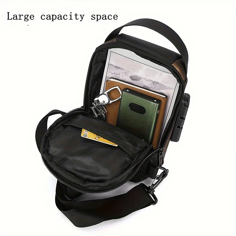 Men's Luminous Printed Chest Bag with Password Lock Design, Suitable for Commuting, Business, Daily Life, Cycling, Etc