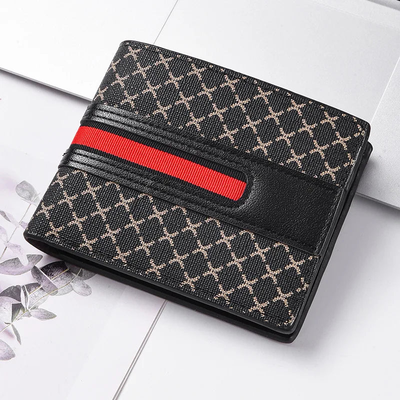 New men's ultra-thin hand woven multi slot three fold leather wallet, card bag, fashionable and simple coin purse
