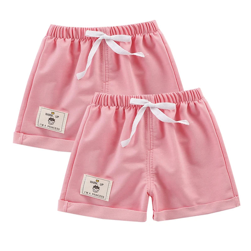2pcs Cotton Summer Kids Shorts Boys Girls Solid Color Short Baby Cartoon Casual Pant Children Short Pant Sport Clothing Outwear